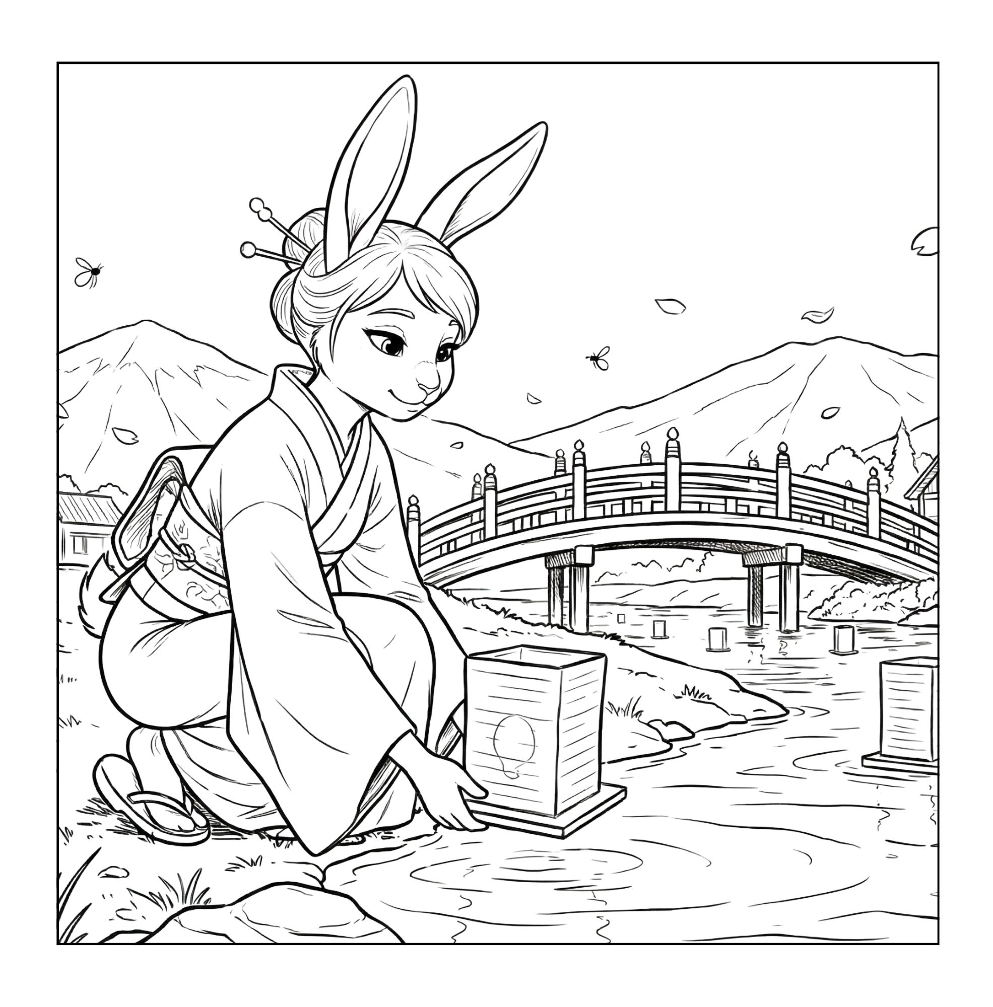 Lapin jardin zen à colorier